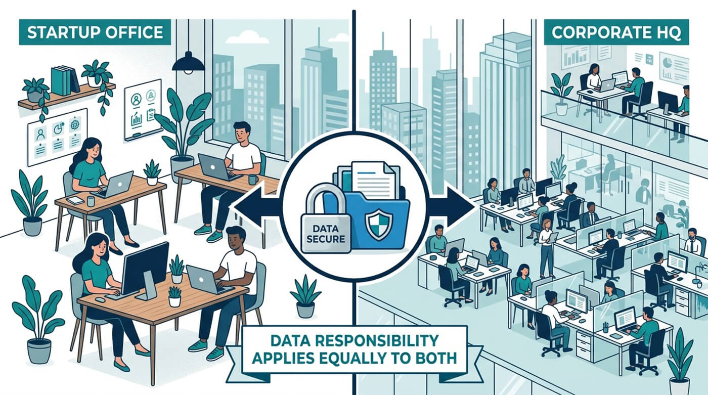 Data responsibility applies equally to a startup office and a corporate HQ